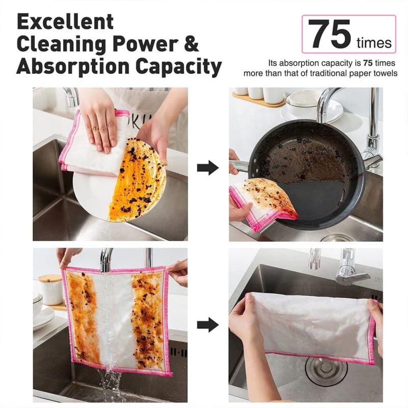 Wood Fiber Cleaning Cloth, Odor Free Dish Cloth, Reusable Dish Towel (5 Pcs) - Image 2