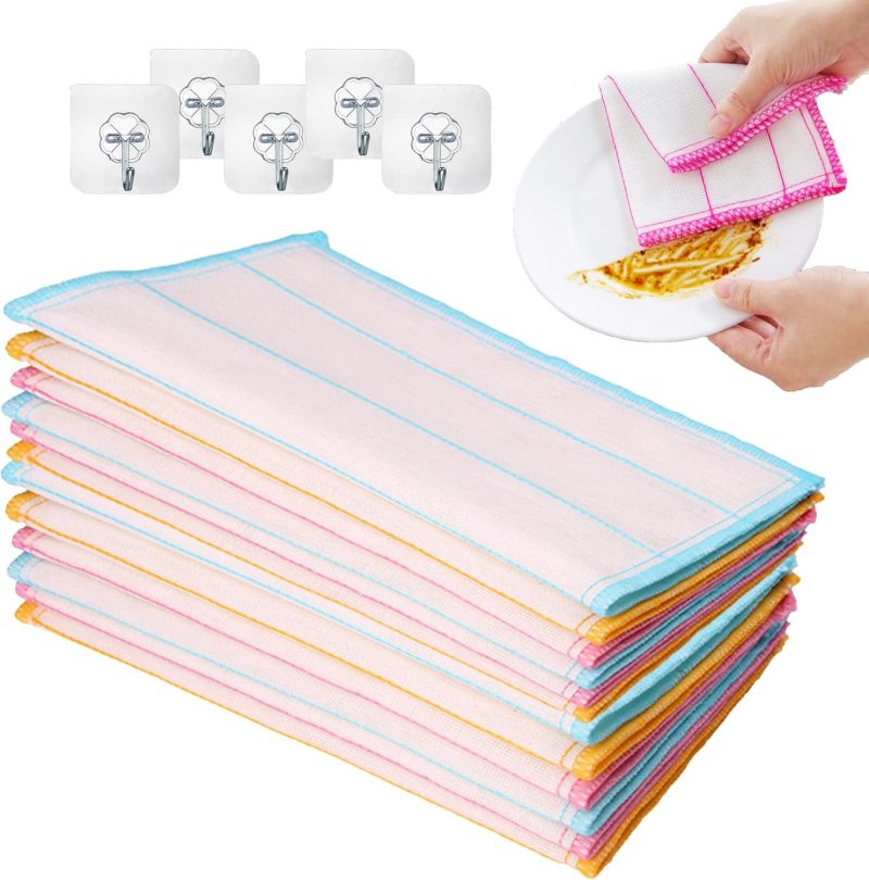 10 Pcs  Wood Fiber Cleaning Cloths, 11.8 * 11.8inch  Wood Fiber Cloths, Reusable Odor Free Dish Cloths & Dish Towels