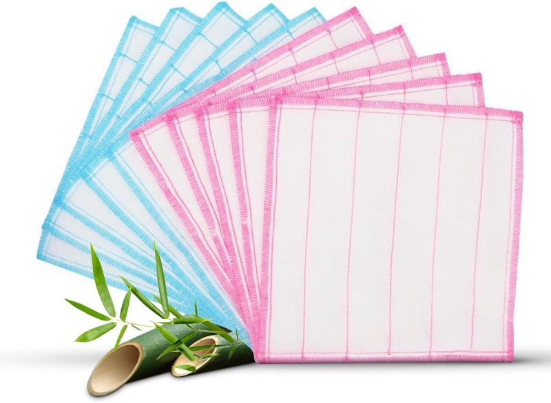 Wood Fiber Kitchen Dishcloths 10 Pack, Reusable and Absorbent Dish Cloths & Dish Towels, No Odor, 8-Layes-Super Absorbent for Kitchen Counter, Dish Washing, Appliances, Car, (12in x12in)