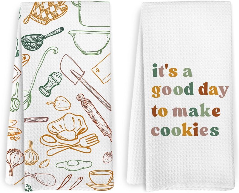Baking Kitchen Towels and Dishcloths Set of 2, It's a Good Day to Make Cookies Dish Towels, Baking Gifts for Women Bakers, Baker Gifts Hand Tea Towels for Baking Kitchen, 16x24 Inches