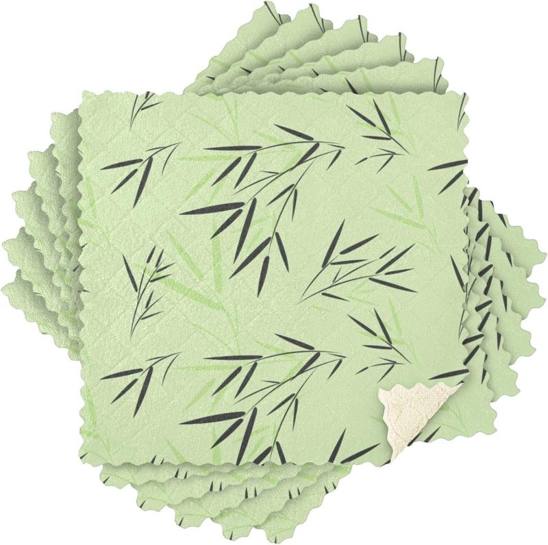 Kitchen Towels 6 Pack Dish Cloths for Washing Dishes Kitchen Towels and Dishcloths Sets Dish Towels for Kitchen Drying Microfiber Absorbent Green Bamboo Leaves - Image 2