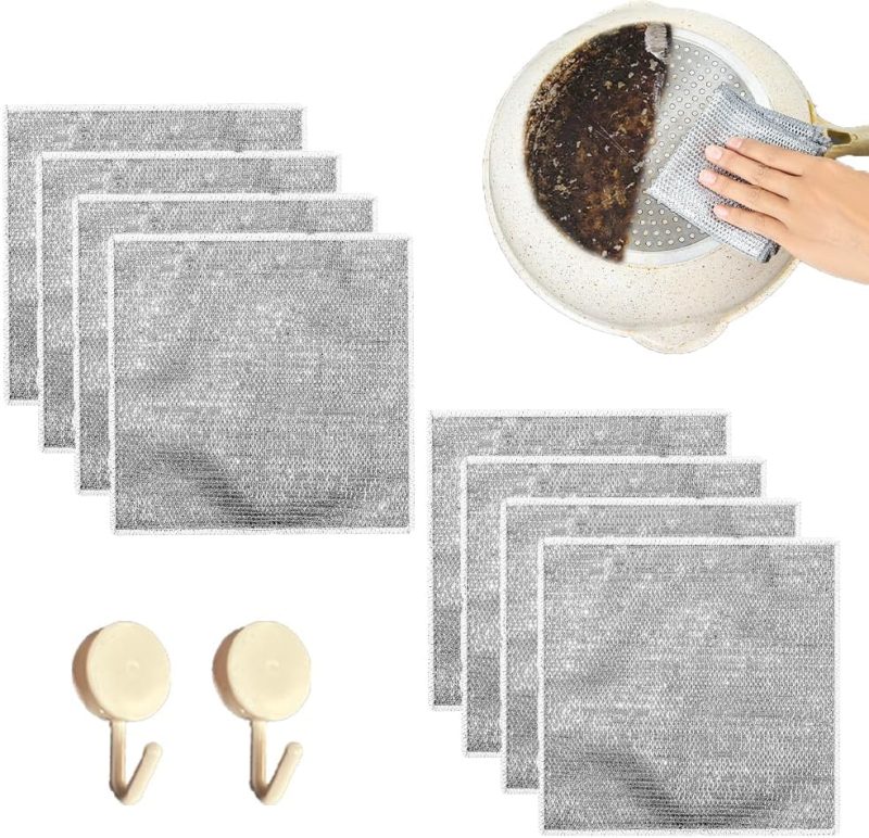 8 Pac Multipurpose Wire dishwashing rag- Reusable Non Scratch Wire Dishcloth, Non Scratch Dishcloth That Can for Kitchen Pots and cooktops, Sinks Dish Rags 7.87' * 7.87'