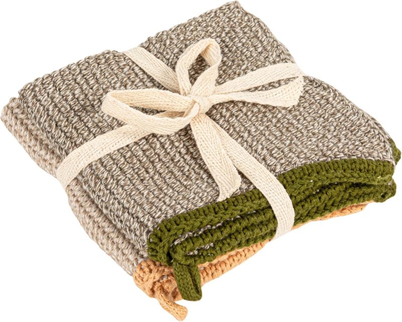 Square Cotton Knit (Set of 2) Dish Cloth, Multi (DF3785)