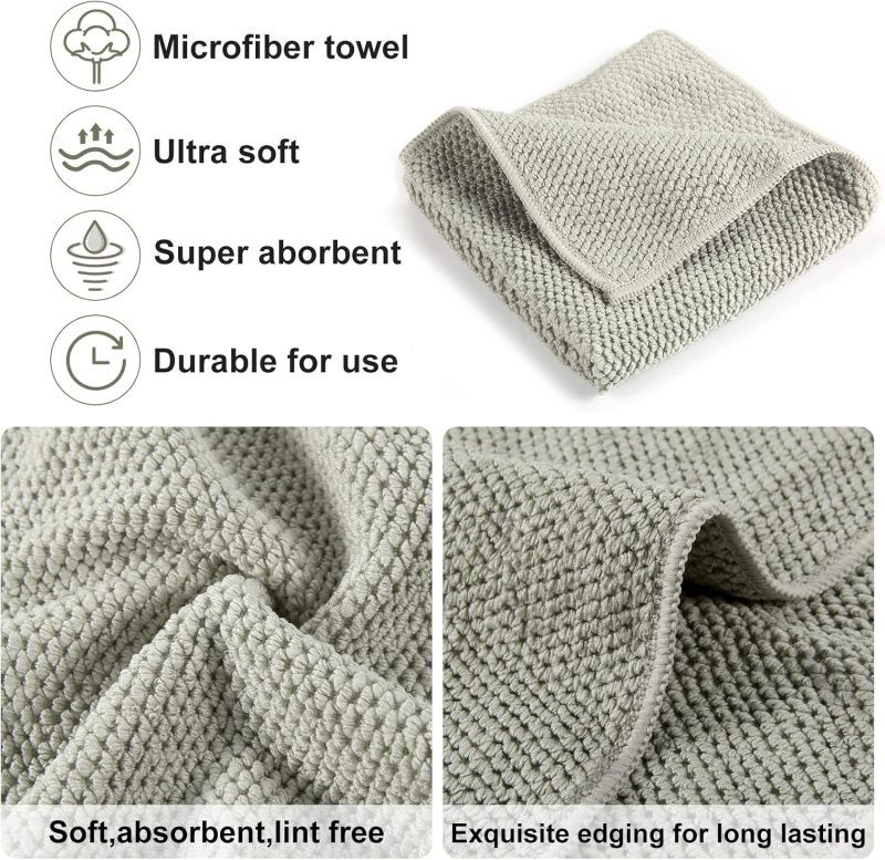 Microfiber Dish Cloths for Kitchen - Absorbent Glass Cleaning Towels Set, Extra Soft Household Wipes - Image 2