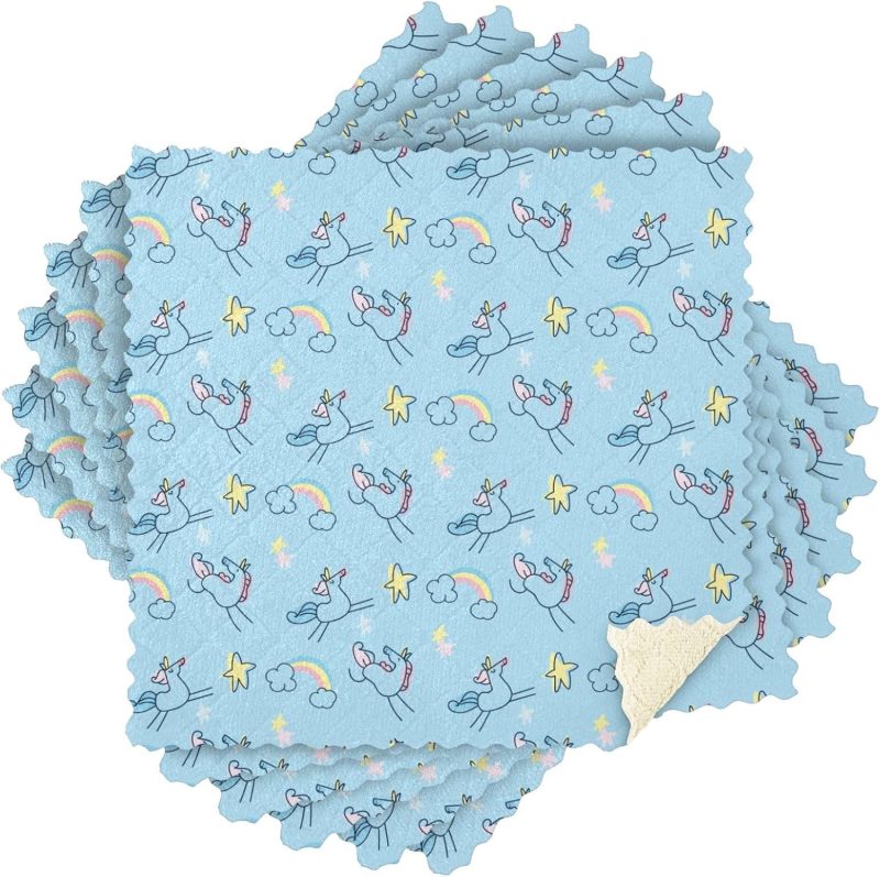 Kitchen Towels 6 Pack Dish Cloths for Washing Dishes Kitchen Towels and Dishcloths Sets Dish Towels for Kitchen Drying Microfiber Absorbent Blue Unicorn and Rainbow - Image 2