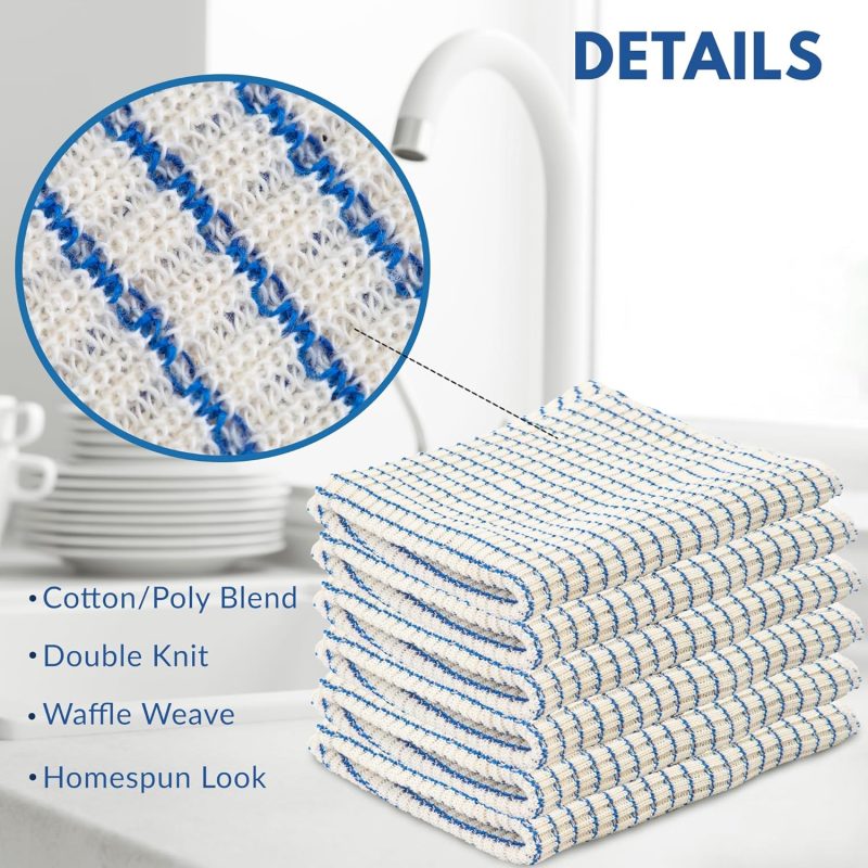 World's Best Kitchen Dish Cloths - Set of 6 Blue Dishcloths for Washing Dishes - Absorbent Poly Cotton Waffle Weave Dish Rags, Made in USA - Image 2