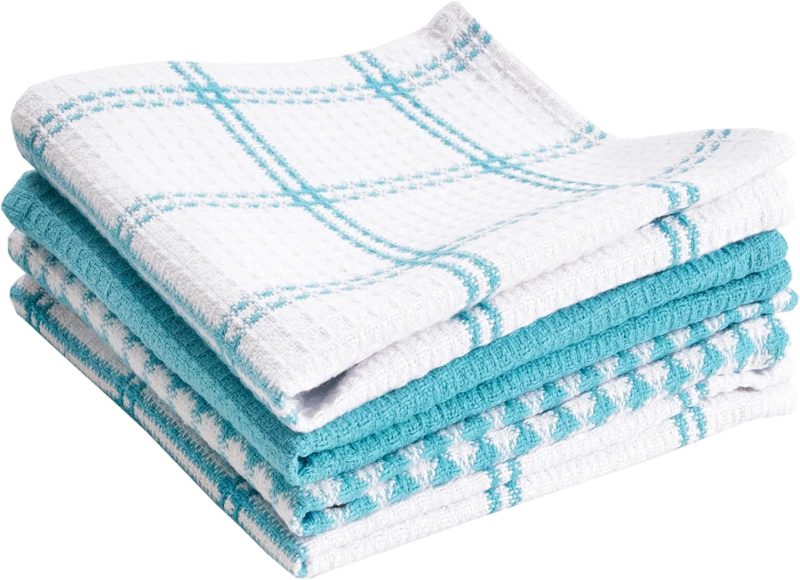 Premium Waffle Dish Cloths: Highly Absorbent, Super Soft Long Lasting - 100% Cotton, 12"x13" Flat Waffle Dish Towel for Cleaning & Drying Dishes, (4-Pack),