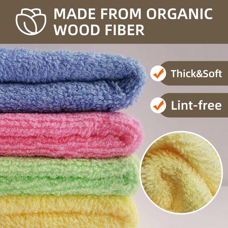9PCS Soft Absorbent Wood Bamboo Fiber Dish Cloths for Washing Dishes,A Perfect Replacement of Disposable Cleaning Cloths,Soft Reusable Kitchen Towel & Cleaning Cloths & Kitchen Rags - Image 2