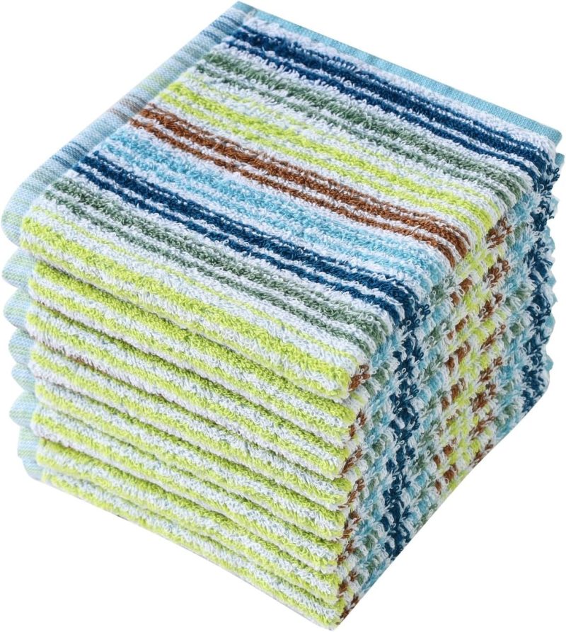 Kitchen Dishcloths for Washing Dishes, Ultra Absorbent Dish Rags, Cotton Cleaning Cloths Pack of 8, 12x12 Inches (Mix-1, 12x12 inch)