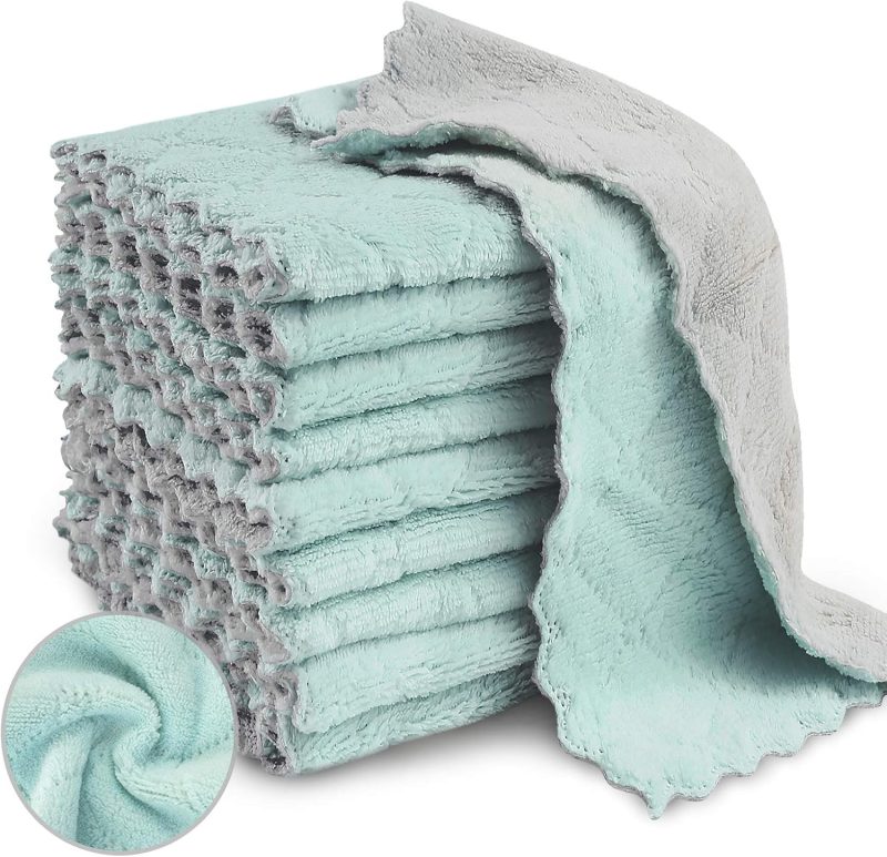20 Pack Kitchen Dish Cloths, Super Absorbent Microfiber Cleaning Cloth for Cleaning Dishes, Kitchen, Bathroom, Car (Grey & Green)