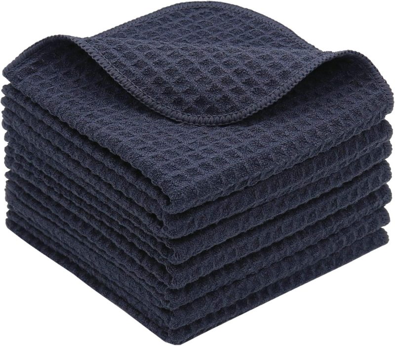 Microfiber Kitchen Dish Cloths Thick Dish Rags Cleaning Cloth Waffle Weave Washcloths Odor Free Ultra Absorbent 12Inch X 12Inch 7 Pack (Black)