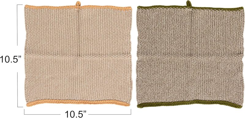 Square Cotton Knit (Set of 2) Dish Cloth, Multi (DF3785) - Image 2