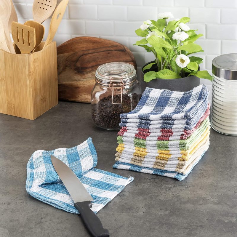 18-Pack Cotton Kitchen Dish Cloths - 12x12 inches, Multicolor, Reusable, Waffle Weave - Image 2