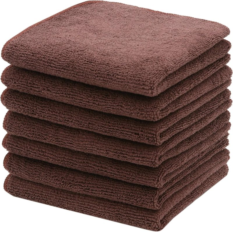 Microfiber Cleaning Cloth Fast Drying Kitchen Dish Cloths Cleaning Rags for Washing Dishes, Absorbent Lint Free Kitchen Washcloths Rags with Poly Scour Side, 12 Inch x 12 Inch (Brown) - Image 2
