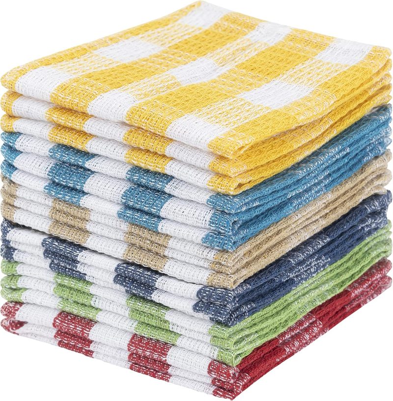 18-Pack Cotton Kitchen Dish Cloths - 12x12 inches, Multicolor, Reusable, Waffle Weave